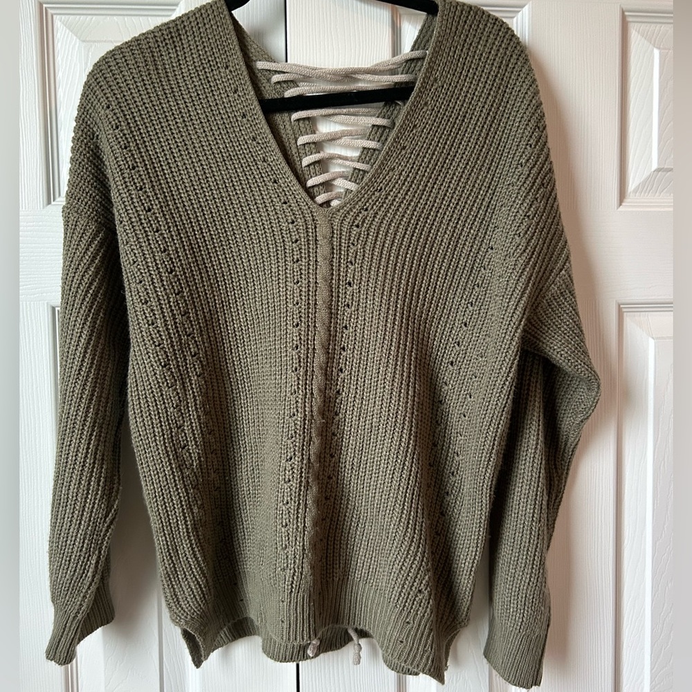 green knit sweater